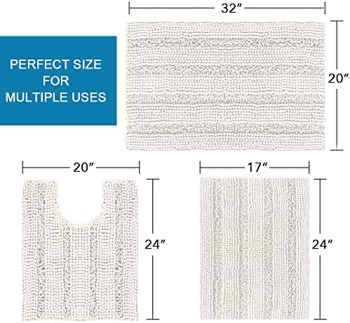 HVERSAILTEX 3 Piece Thick Striped Bath Rug Set