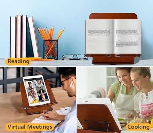 tjBally - Large Wooden Book Stand with Dual-Purpose Storage System