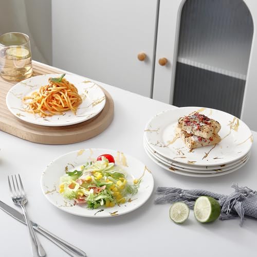 Elegant 10-Inch White Gold Ceramic Dinner Plates Set of 6