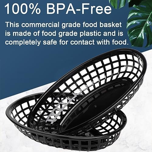 50-Piece Black Plastic Bread Basket Set for Fast Food Restaurant Use