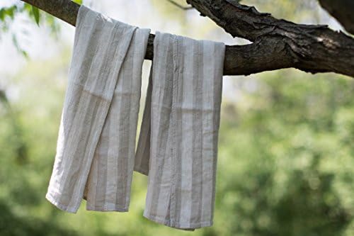 BLESS LINEN Jacquard Striped Linen Hand Towel Set of 2
