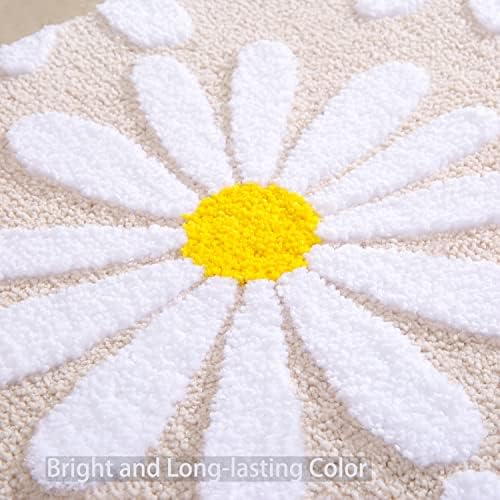Charming Beige Yellow Daisy Bathroom Rug