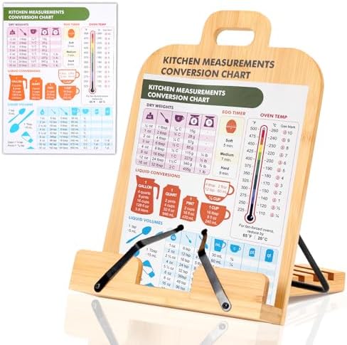 Bamboo Kitchen Cookbook Stand with Conversion Chart