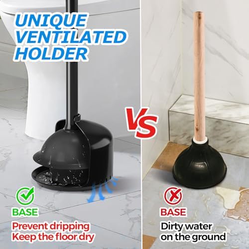 FORASTO 2-Pack Toilet Plunger With Holder Black