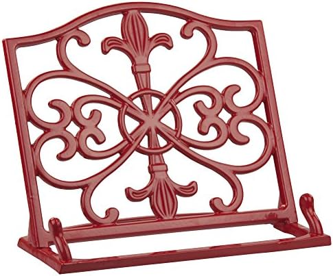 Home Basics Cast Iron Fleur De Lis Cookbook Stand - Red 1