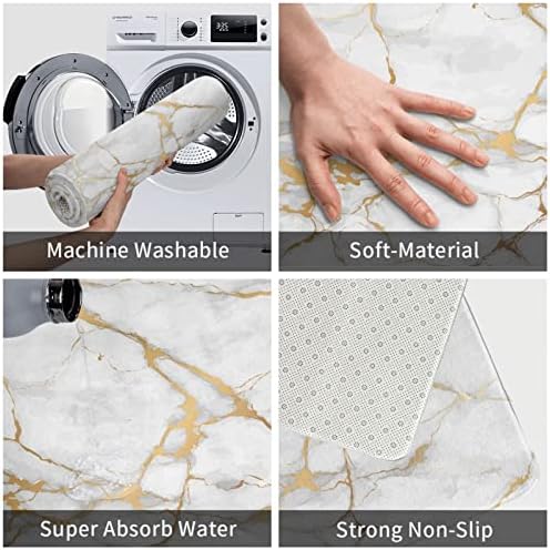 Premium Marble Bath Mat WhiteGrey - Soft Non-Slip and Quick Absorption