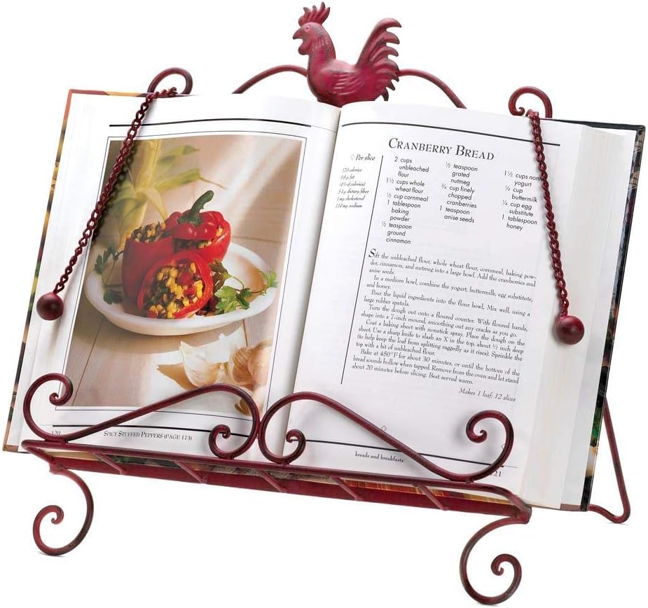 Red Country Rooster Cook Book Stand Sturdy Functional