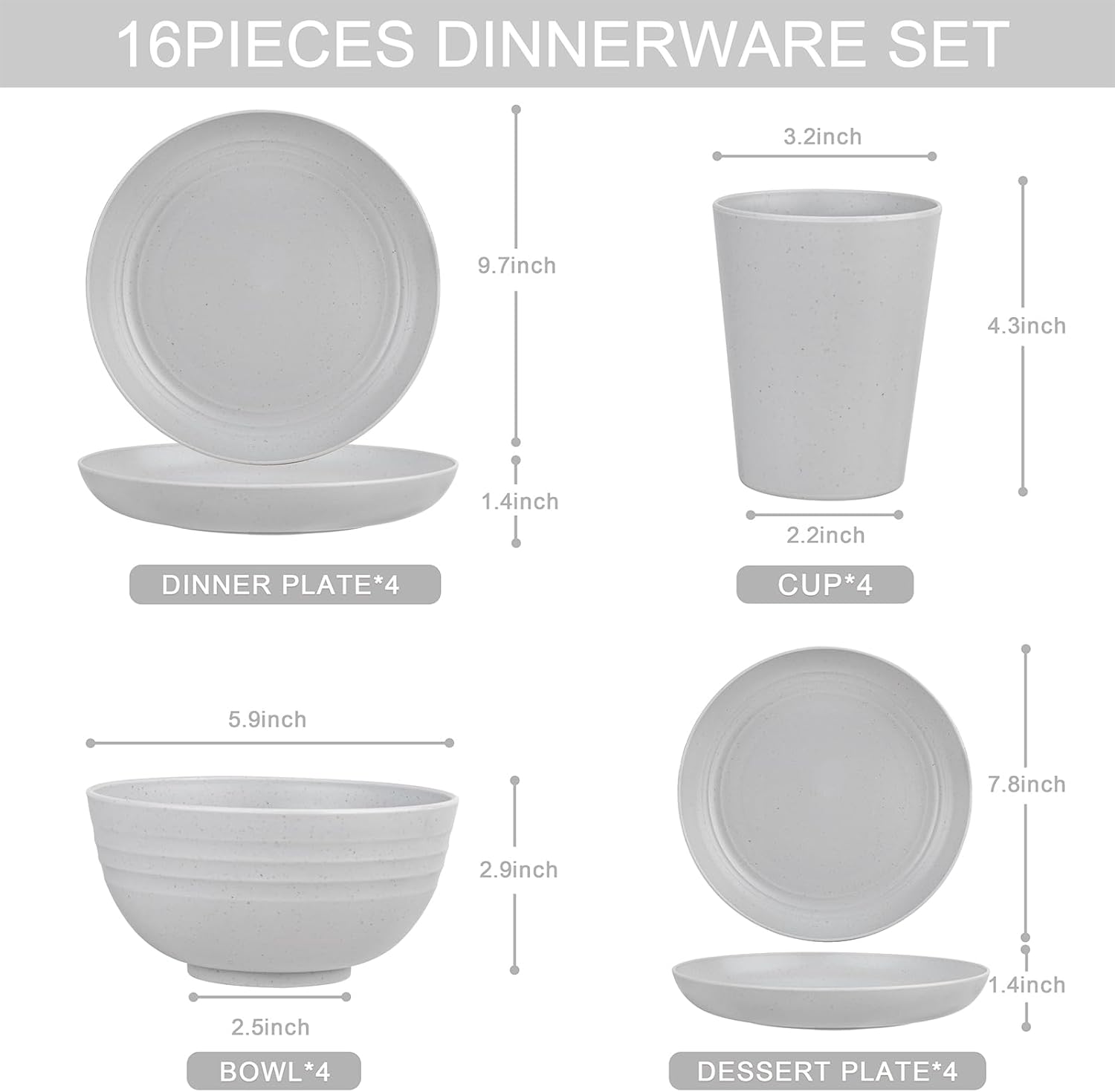 16-Piece Wheat Straw Dinnerware Set Plastic Dinnerware Reusable Tableware for 4