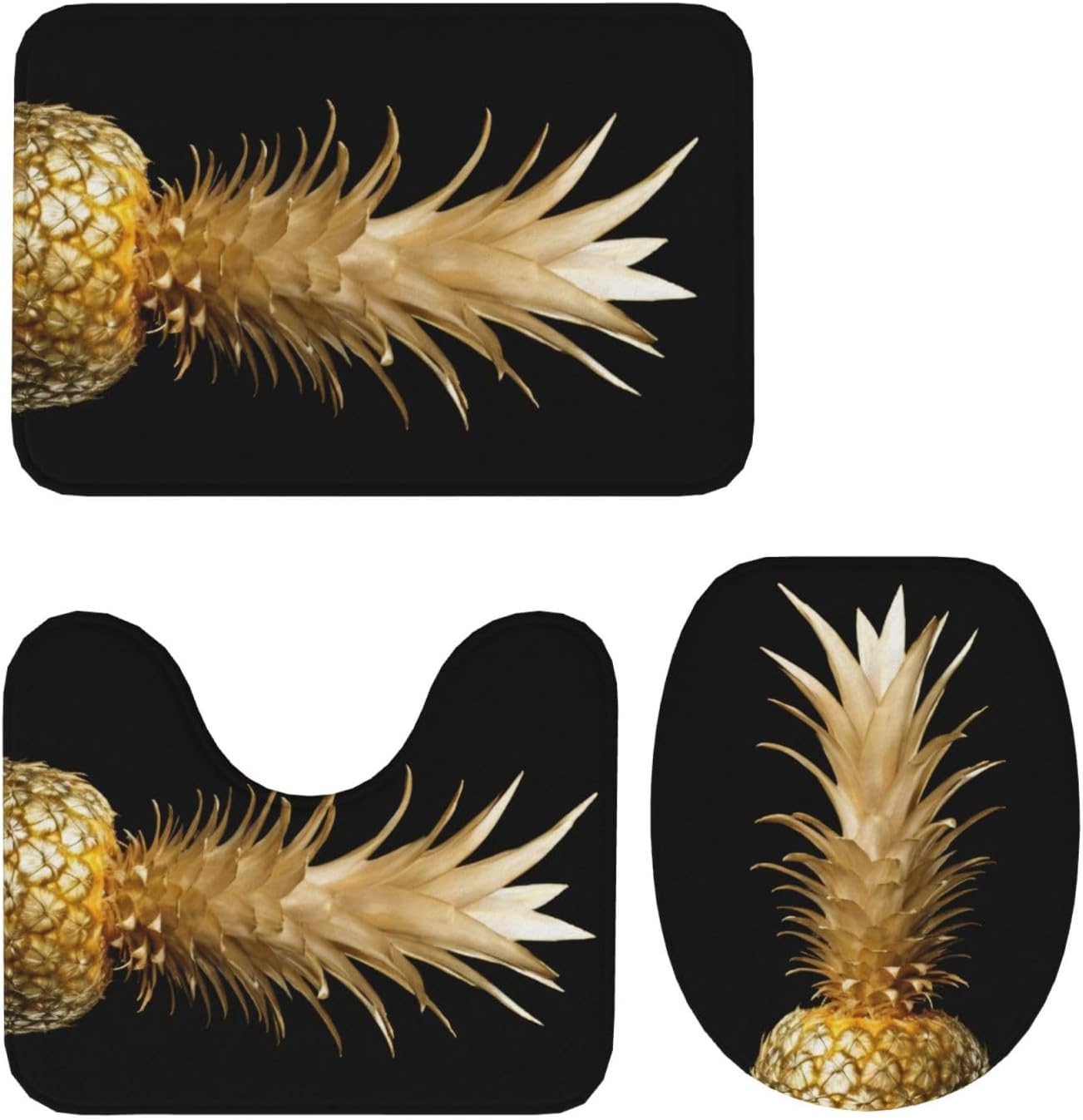 KOPOSTYZT Gold Pineapple 3 Piece Bathroom Rugs Set