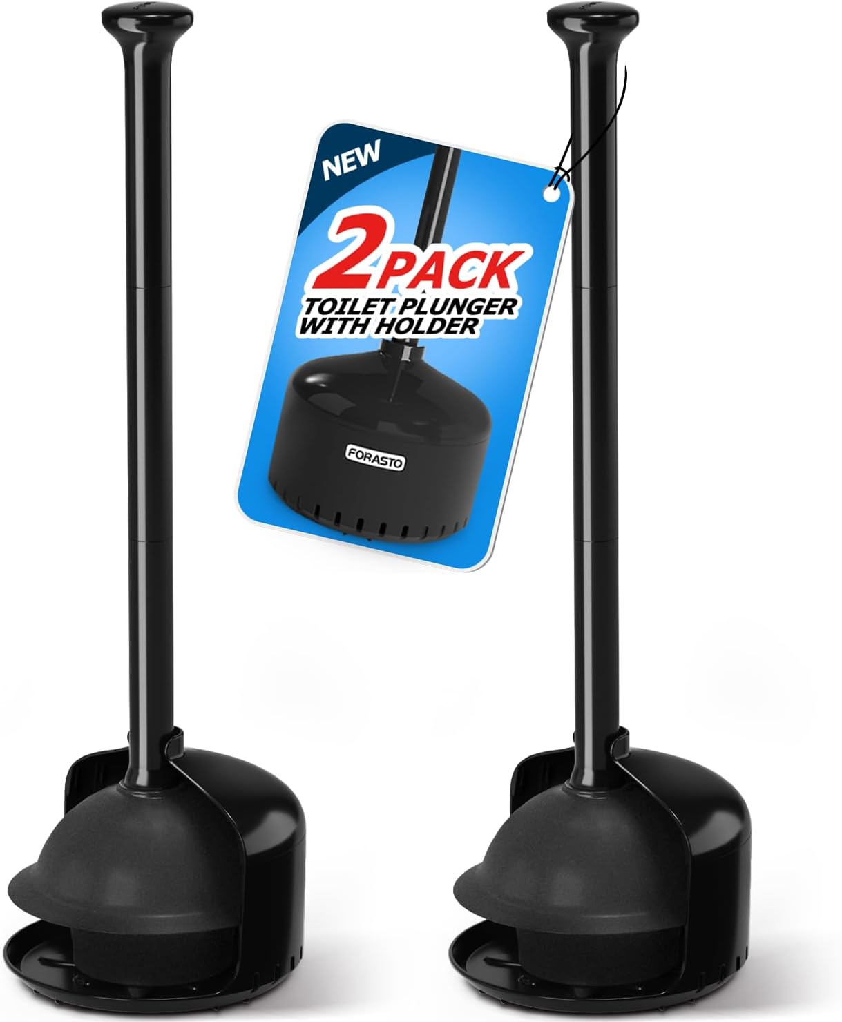 FORASTO 2-Pack Toilet Plunger With Holder Black