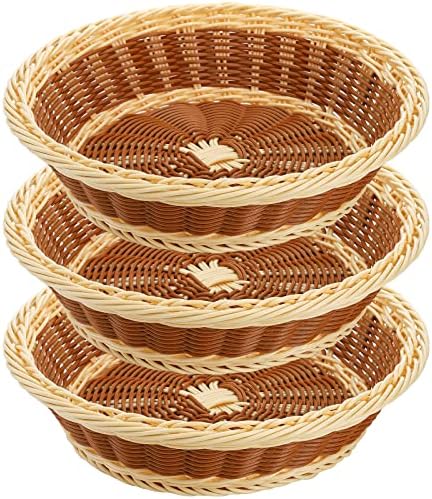 3-Piece Rattan Serving Basket Set Poly-Wicker Baskets