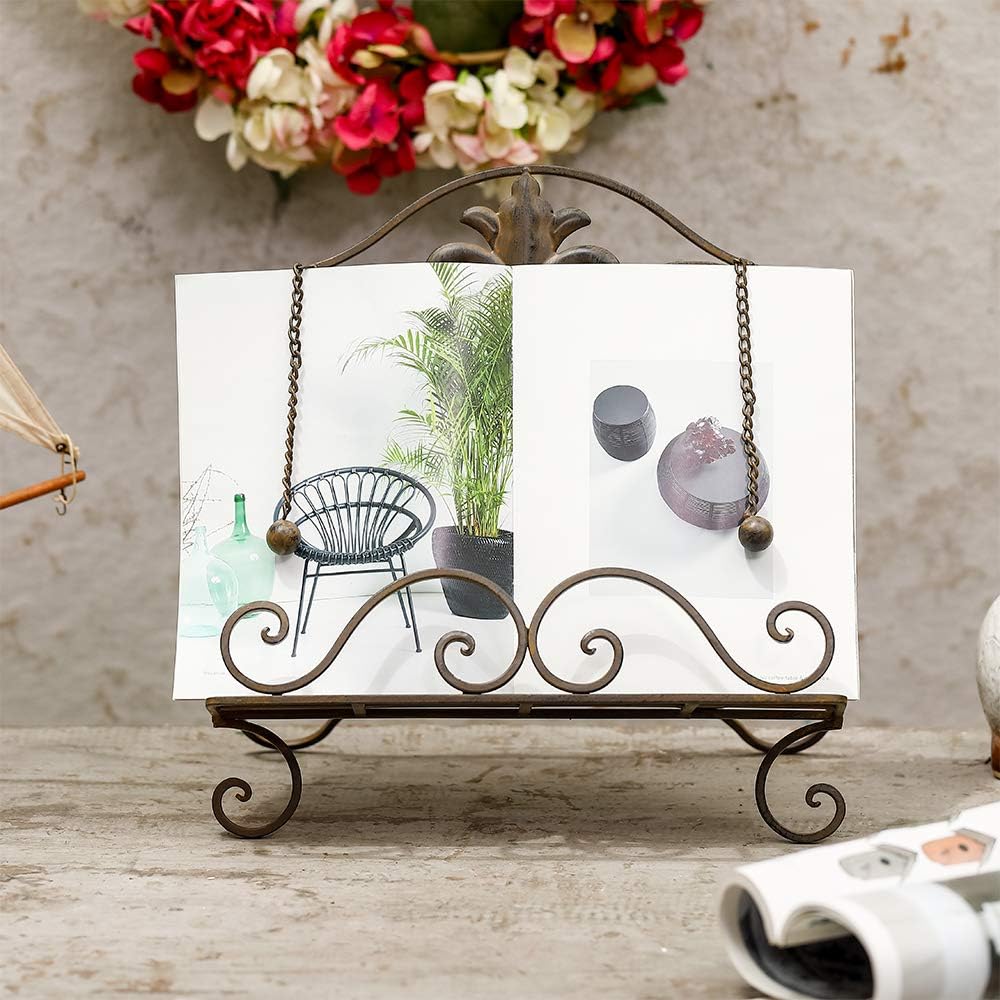 Elegant xF2F2 Metal Fleur De Lis Cookbook Holder Antique Brown