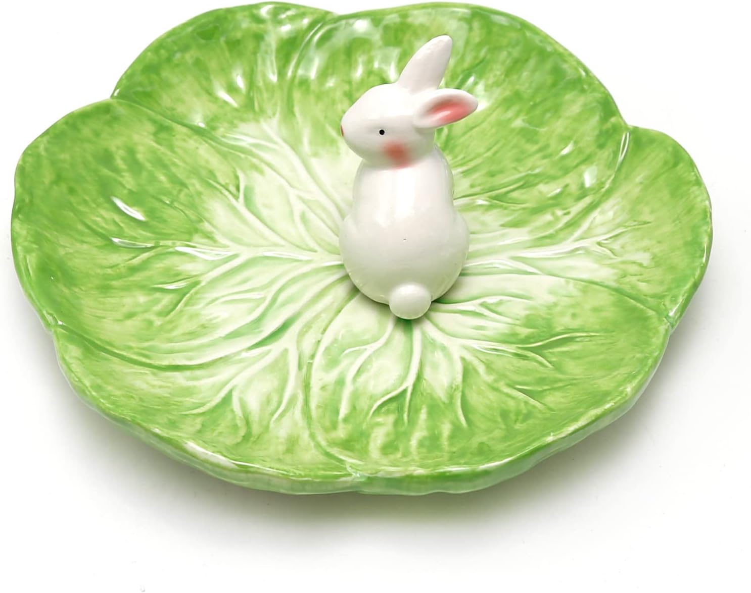 Green Cabbage Ceramic Dinner Plate with Rabbit