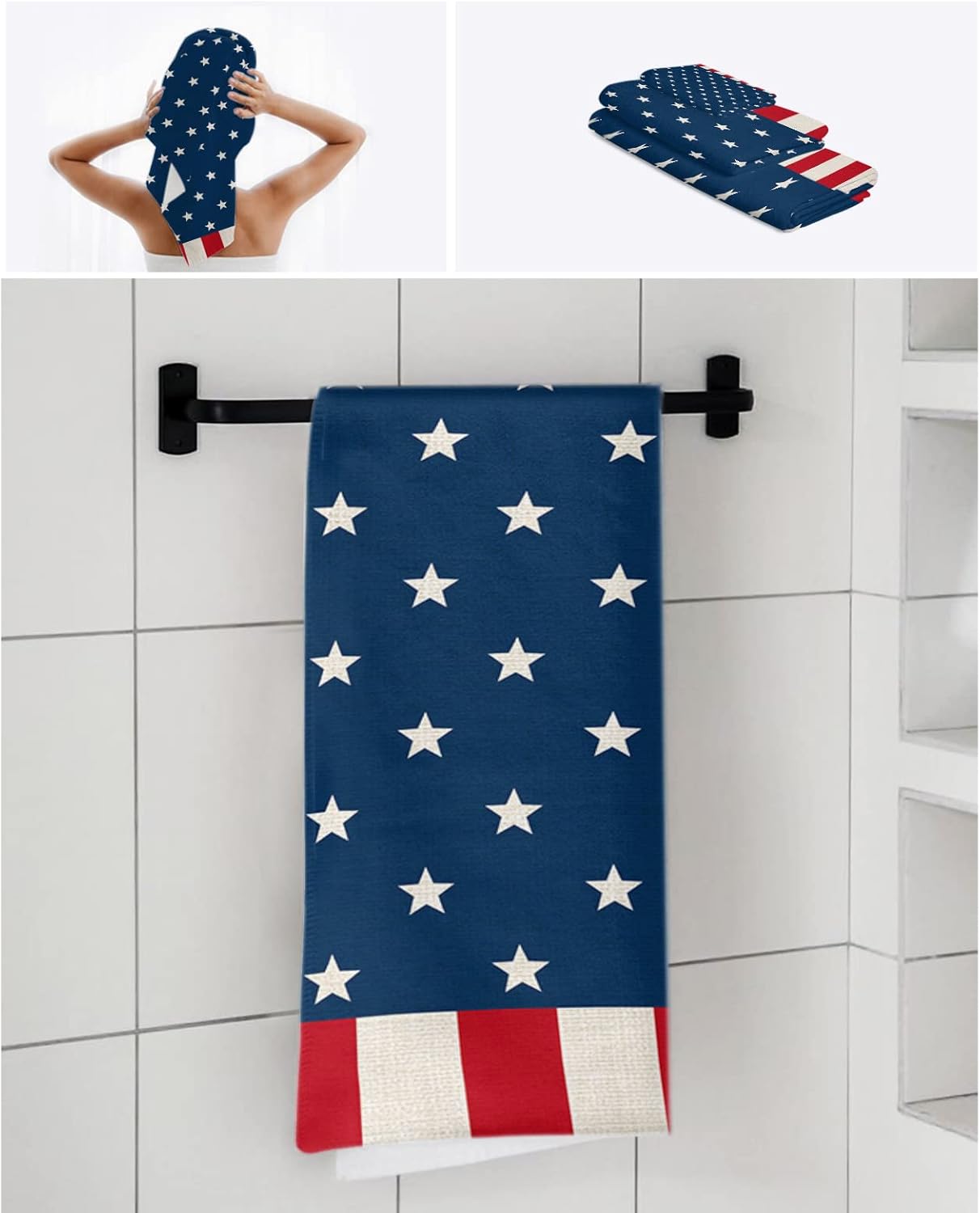 Sevenbabu American Flag Bath Towels Set