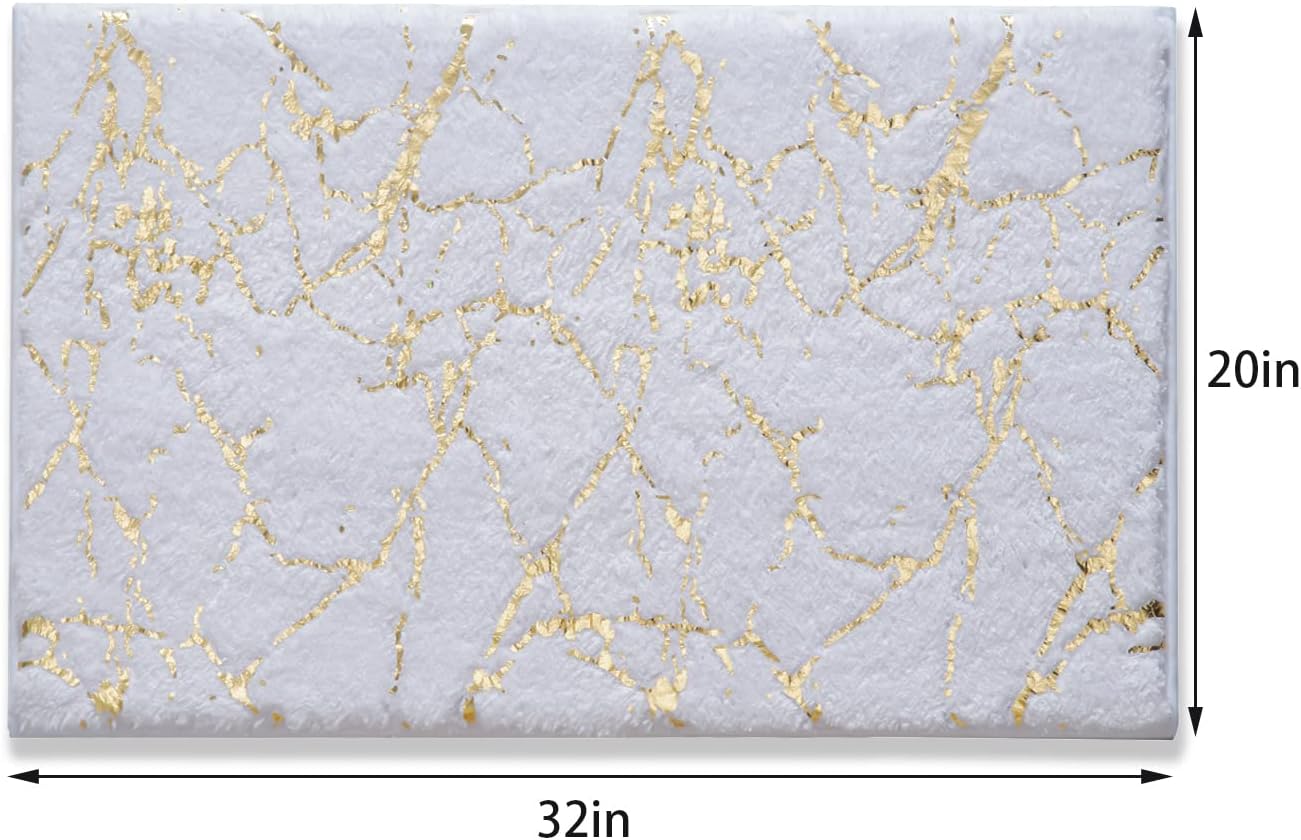 QJHOMO Marble Bathroom Rug White and Gold Decor