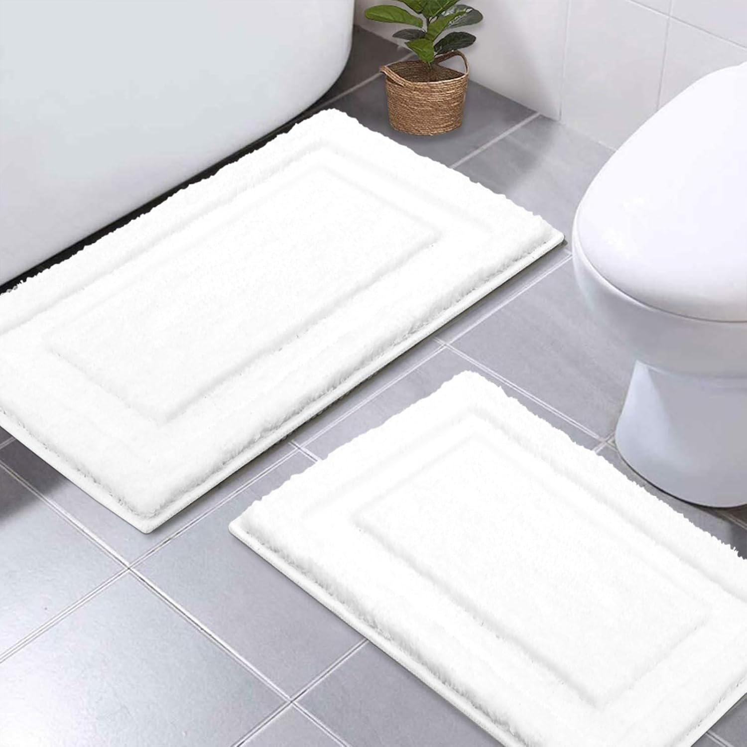 Luxurious Soft Microfiber Bathroom Rugs Set 2 Pieces 16x24 20x32 inch