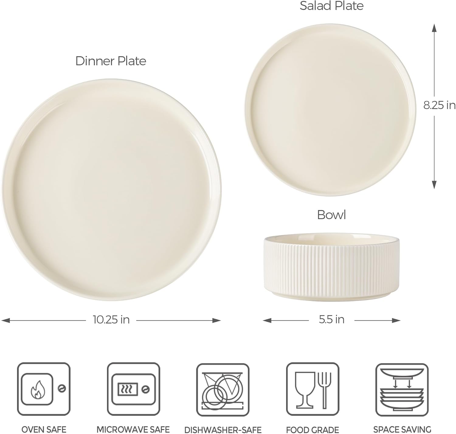 Stylish Ceramic Dinnerware Set for 6 - Double Glazed Safe and Scratch-Resistant