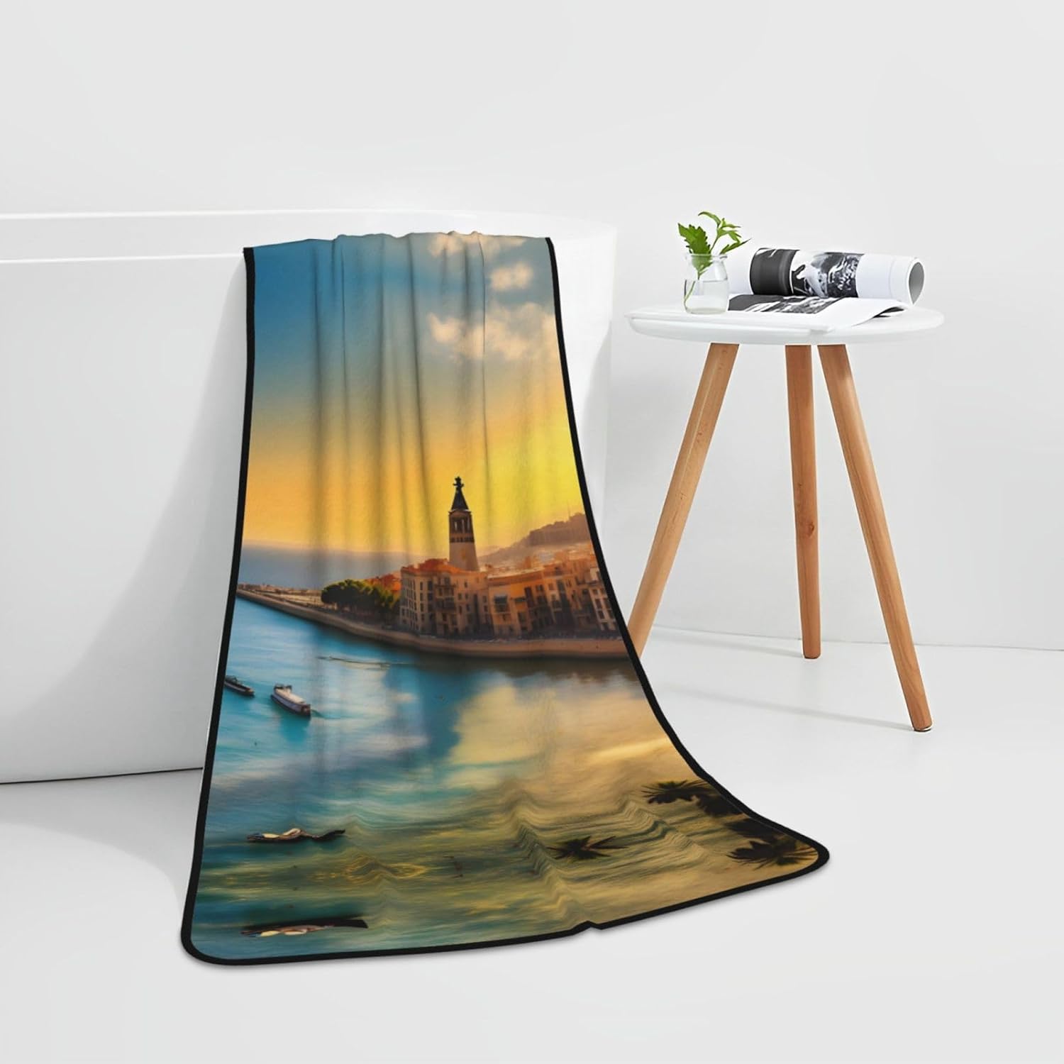 Sunset by The River Prints Coral Velvet Towel 27x55 in