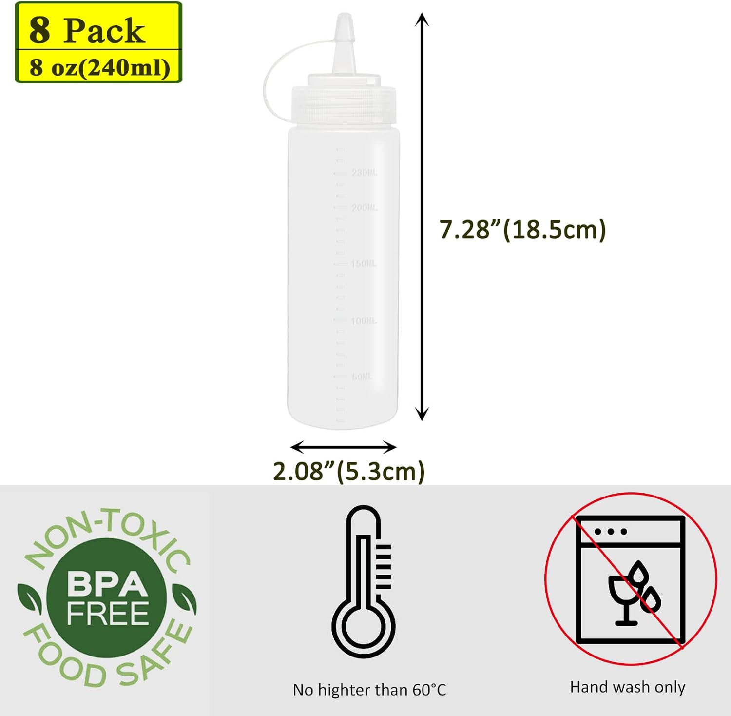 8 oz Squeeze Bottle Set for Condiments More