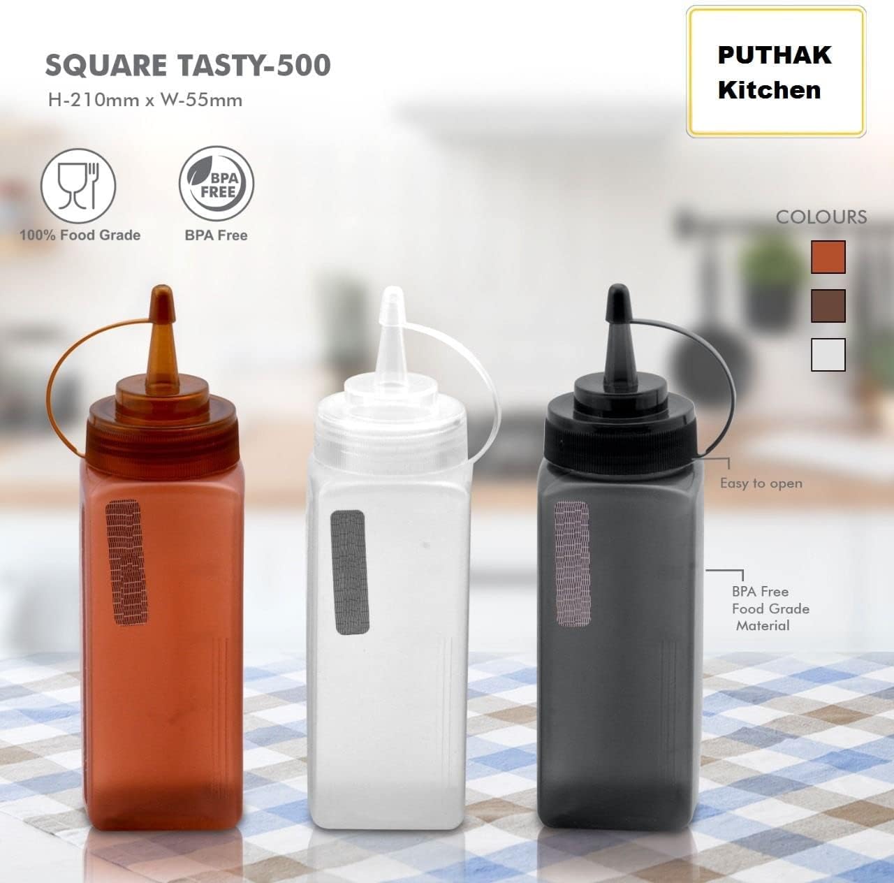 500ml BPA-Free Condiment Squeeze Bottles 2-Pack