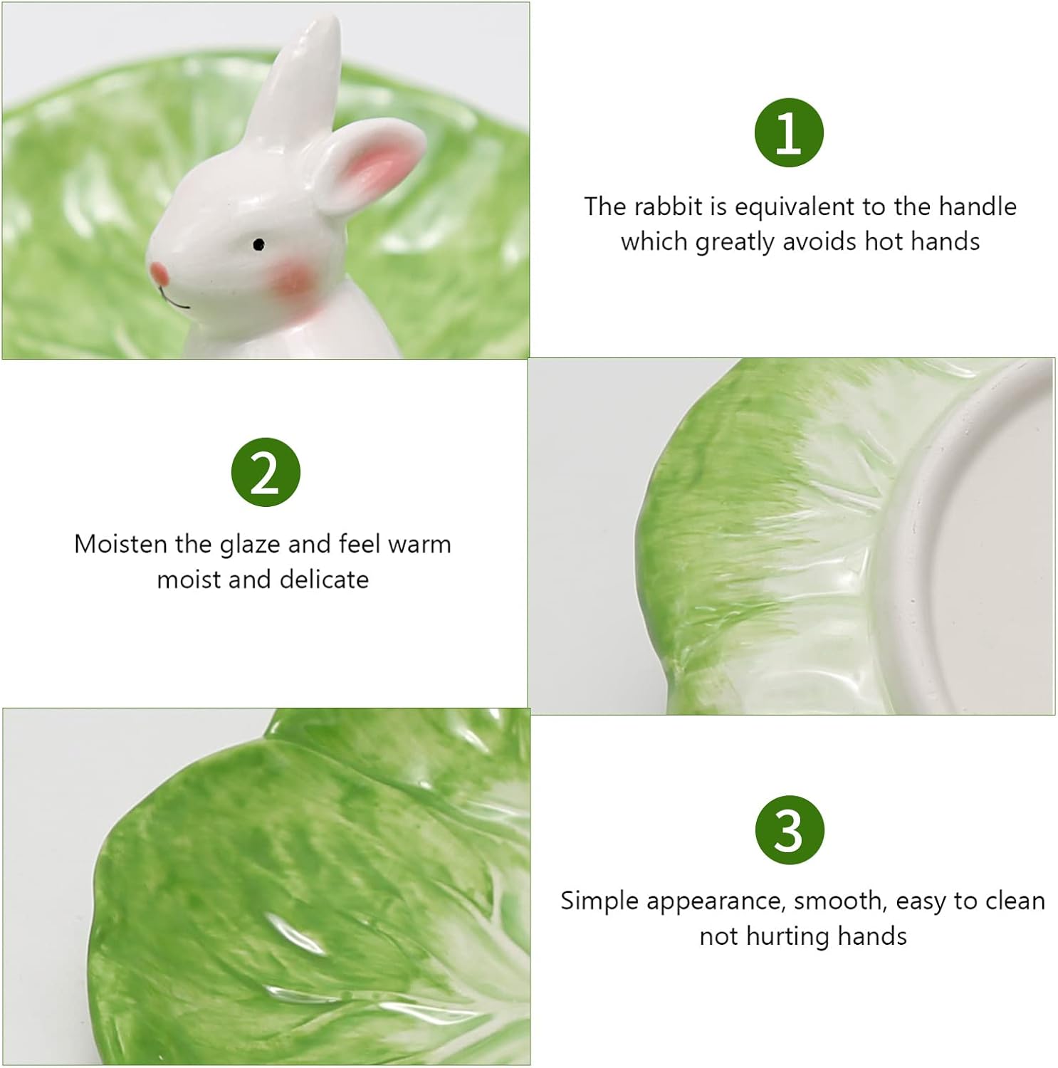 Green Cabbage Ceramic Dinner Plate with Rabbit