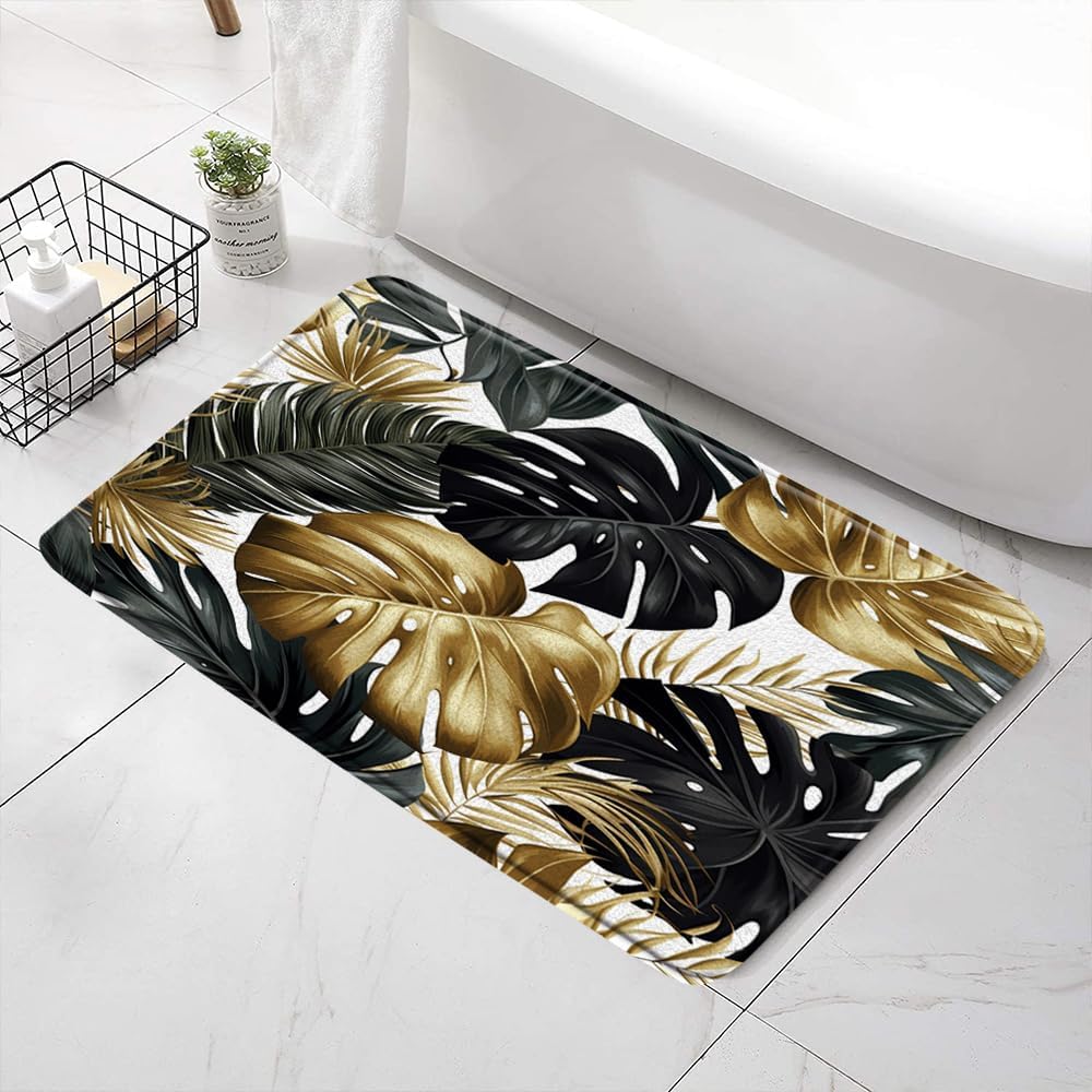 Start Living like a Pro Black Gold Palm Leaf Bath Mat