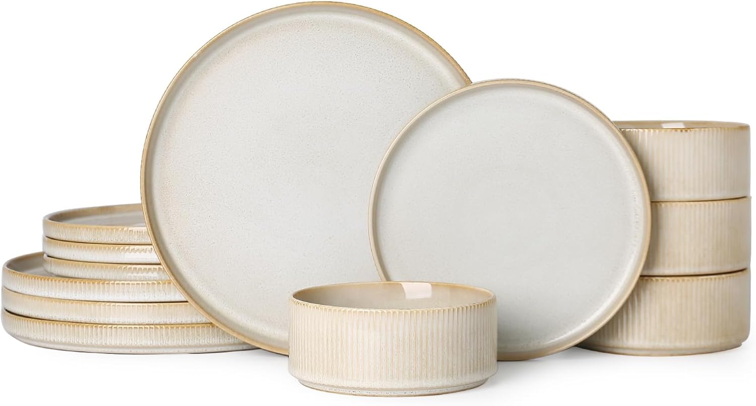 12-Piece Modern Ceramics Set Reactive Glaze Design