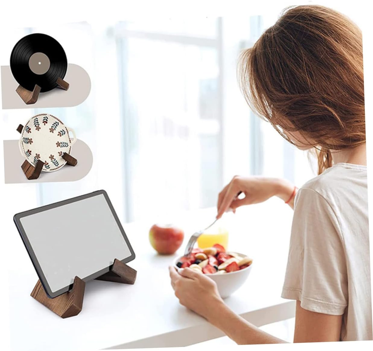 PRETYZOOM Elegant Wooden Recipe Stand for Kitchen Countertop