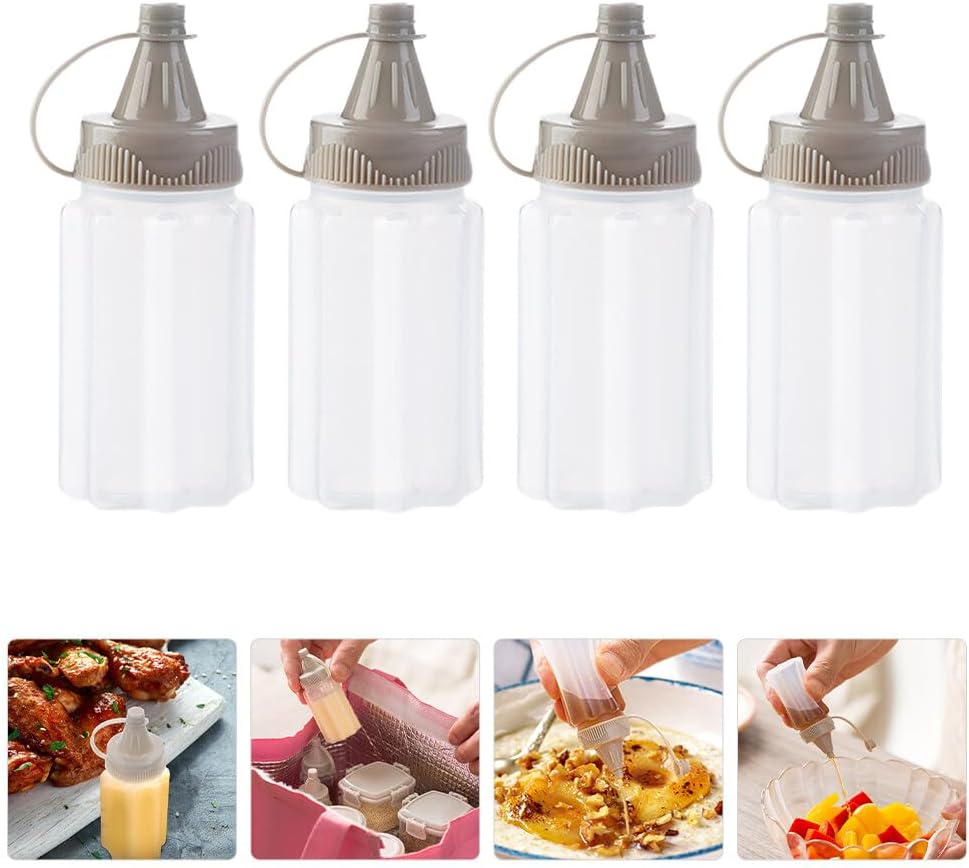 4-Piece White Plastic Squeeze Condiment Bottles Set