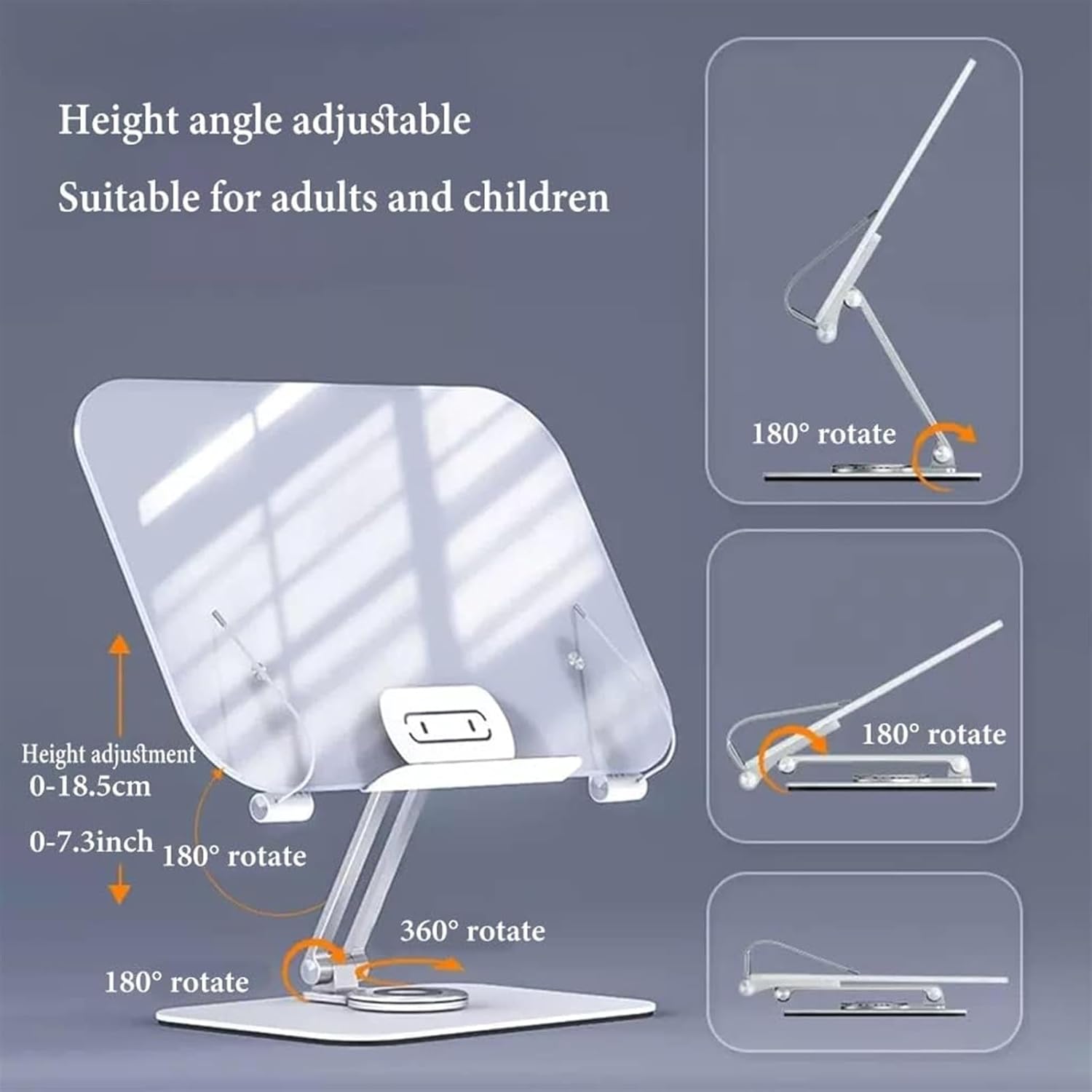 Adjustable 360 Book Holder with Page Clips Foldable for Cookbooks More