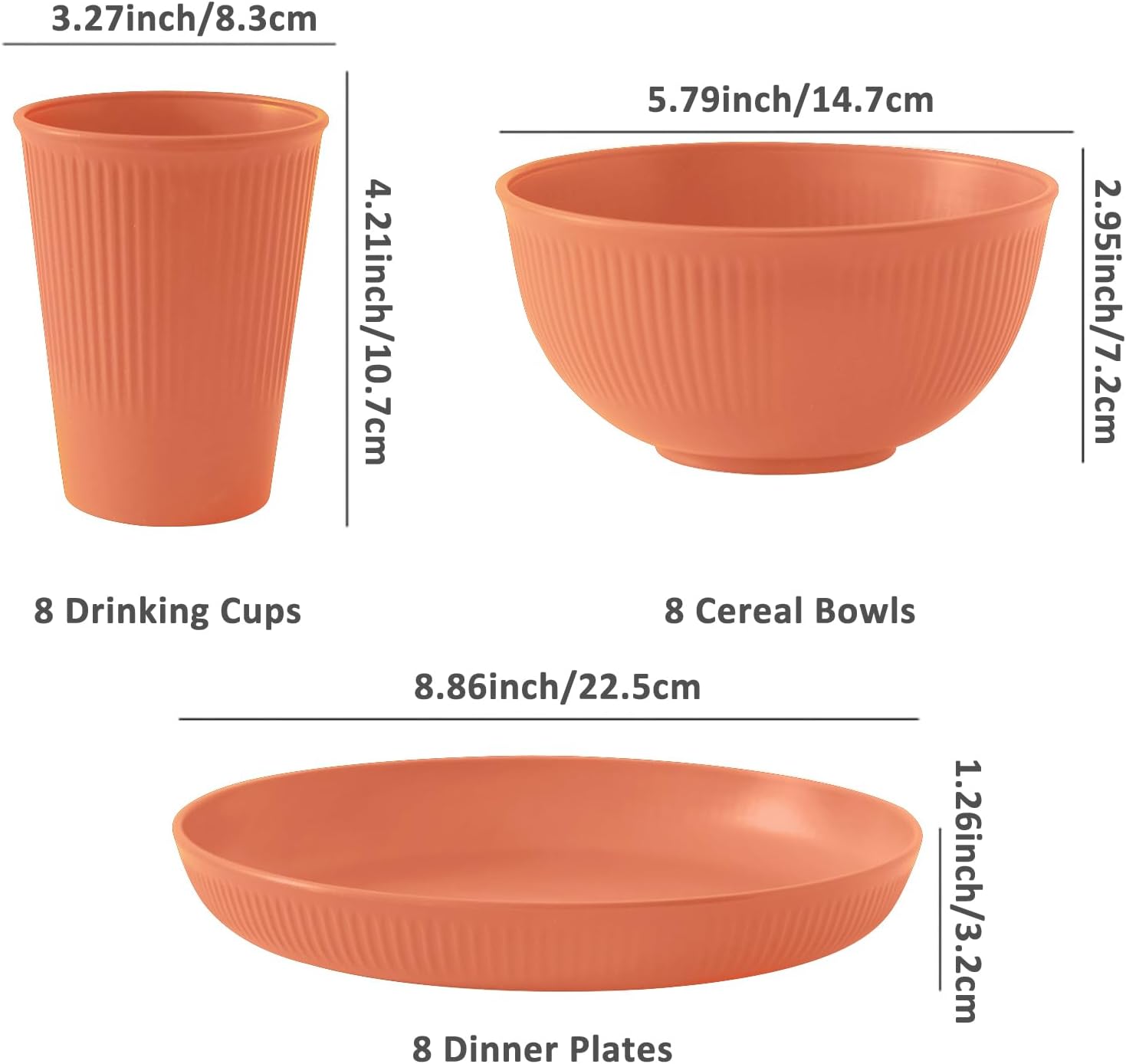 24pcs Unbreakable Reusable Wheat Straw Dinnerware Set for Outdoor Use
