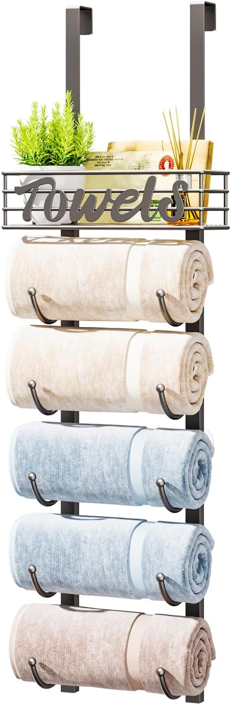 Sturdy 6-Tier Over-Door Towel Rack for Small Spaces