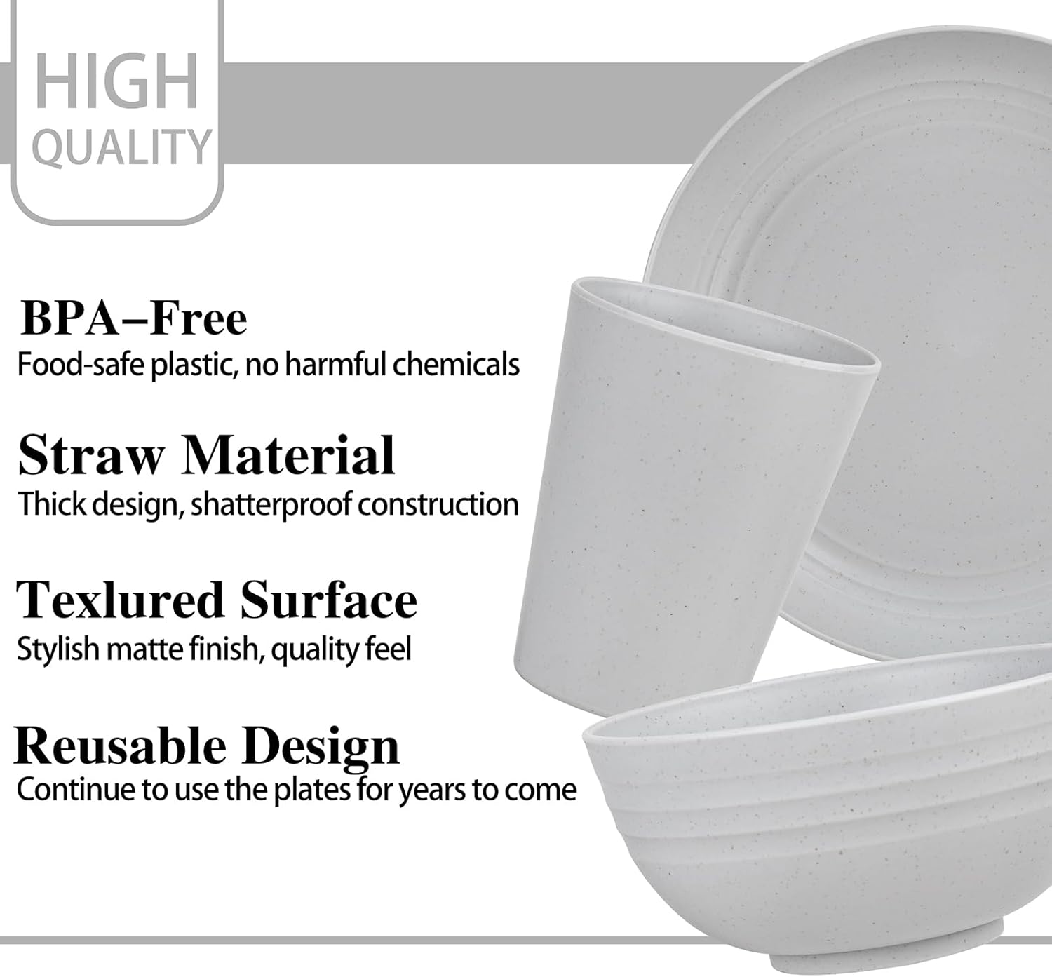 16-Piece Wheat Straw Dinnerware Set Plastic Dinnerware Reusable Tableware for 4