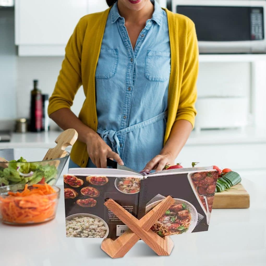 Sturdy Wood Cookbook Stand with Tablet Record Holder