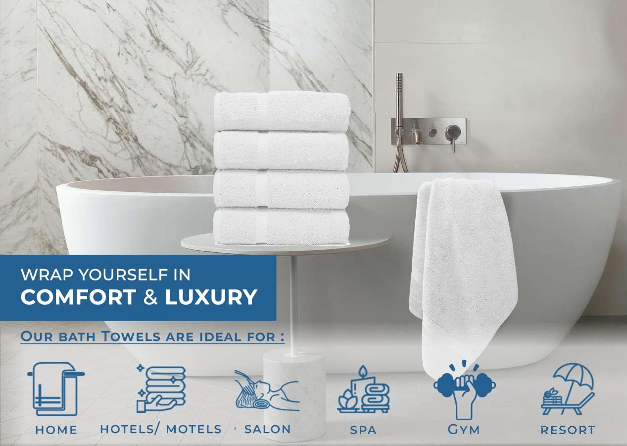 DAN RIVER Premium Bath Towels 27x54 Inches 4 Pack White 550 GSM