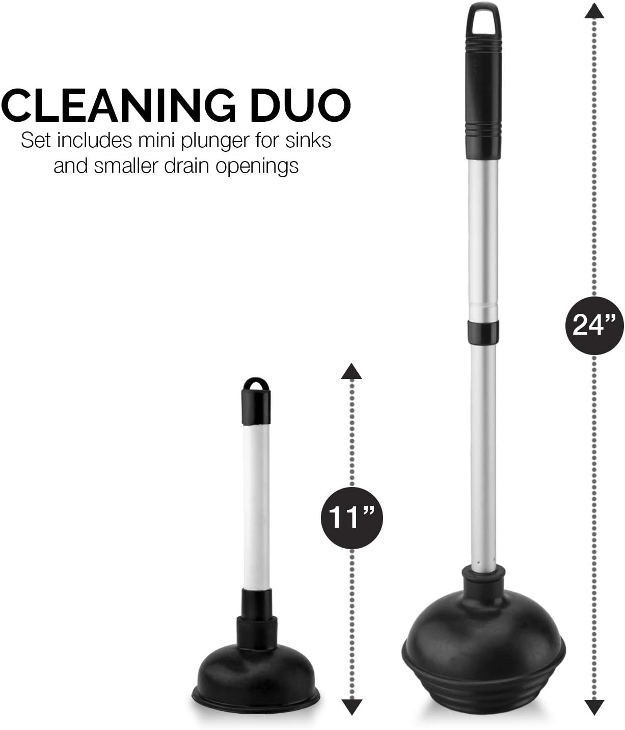 Compact 2-Piece Toilet Plunger with Suction Cup Mini SinkDrain Plunger