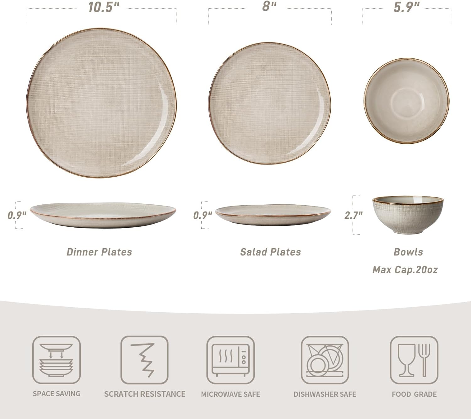 Famiware 24-Piece Moonlight Dinnerware Set - Summer Sand Stoneware with Linen Finish