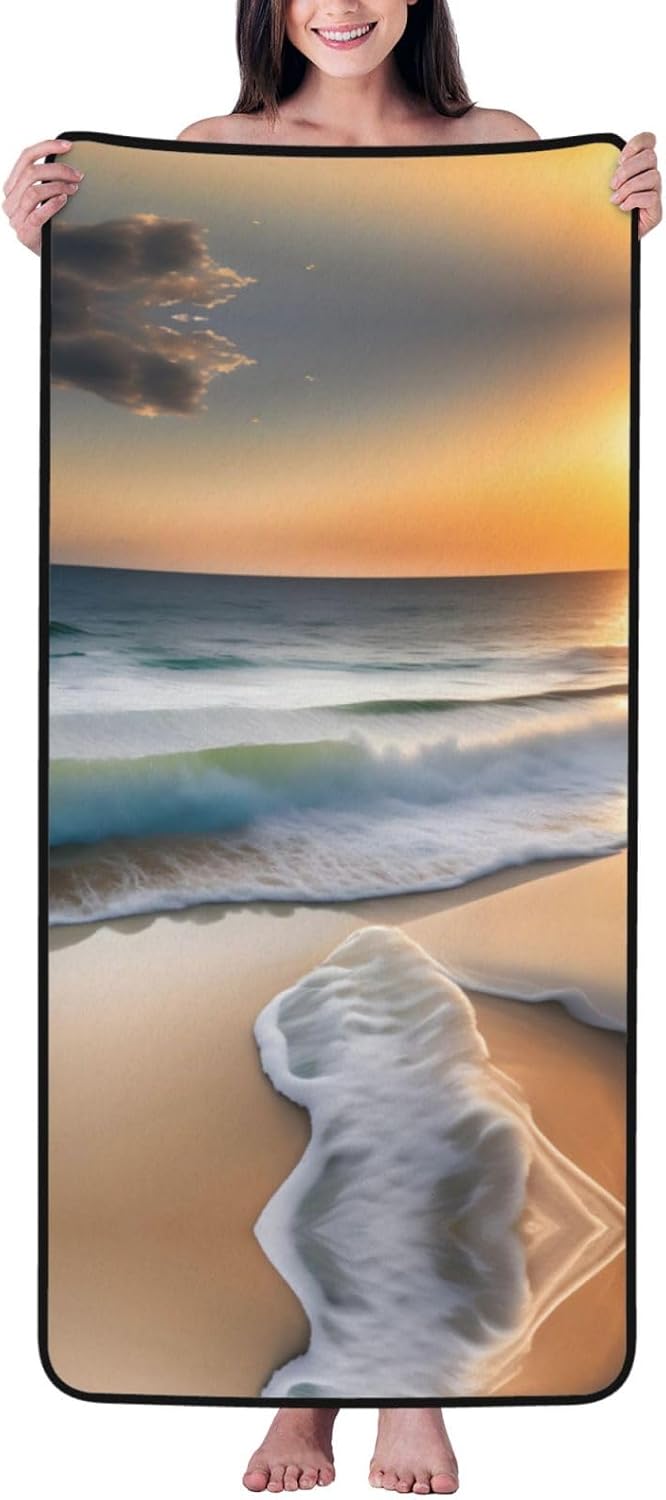 Sunset Over The Waves Coral Velvet Towel 27x55 In