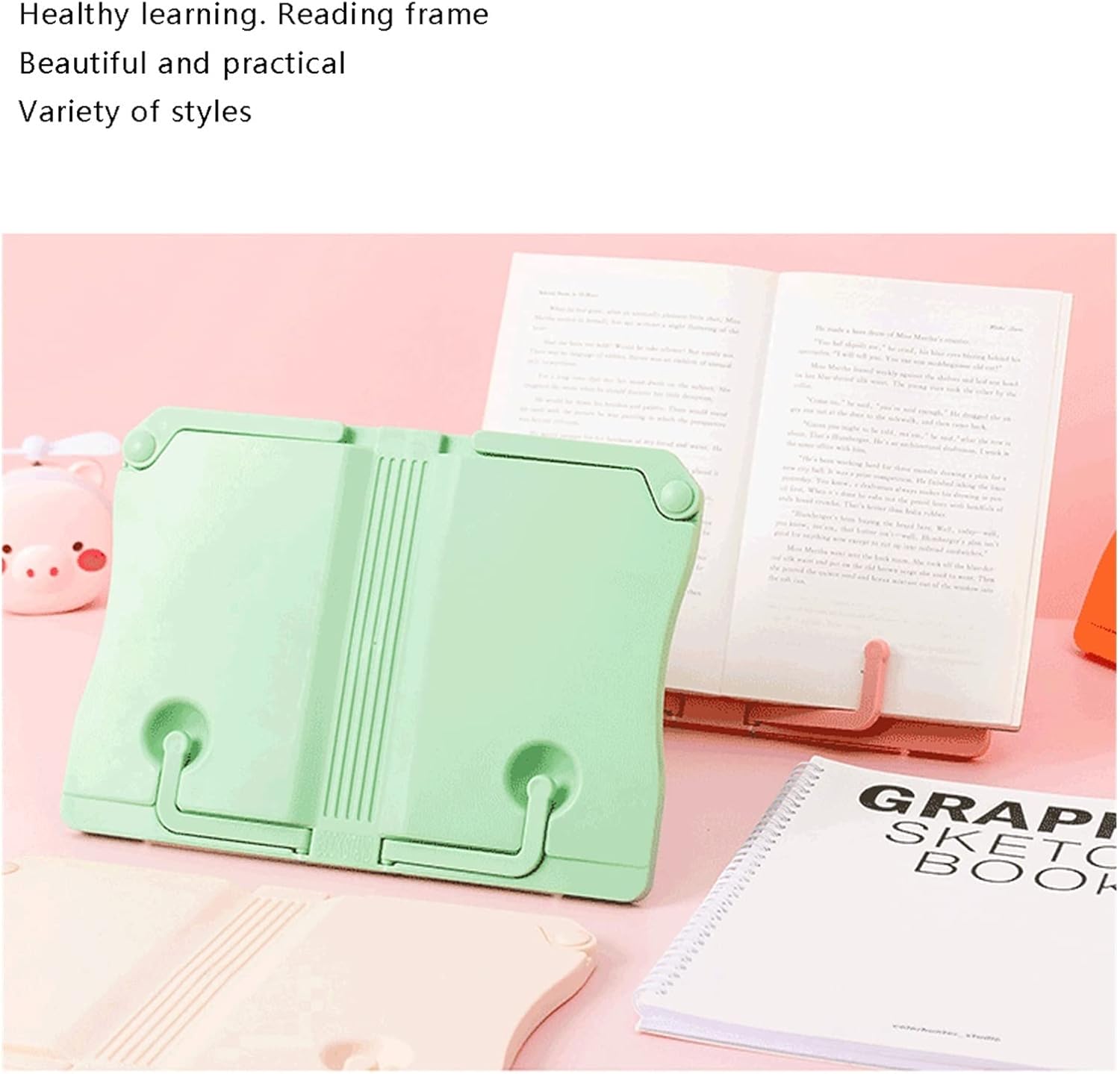 Foldable Pink Book Stand for Home Office Bookends