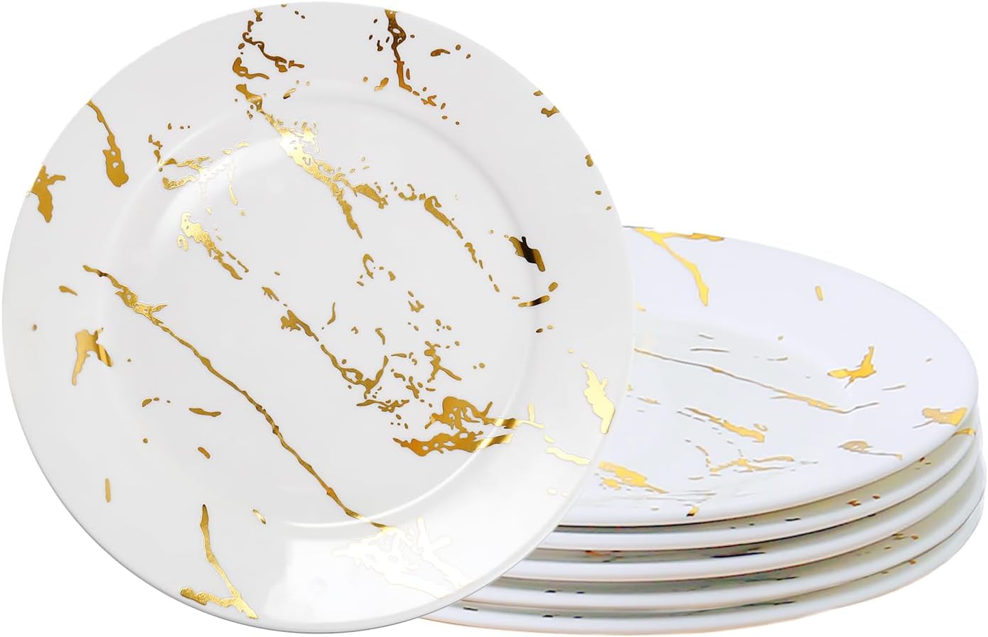 Elegant 10-Inch White Gold Ceramic Dinner Plates Set of 6