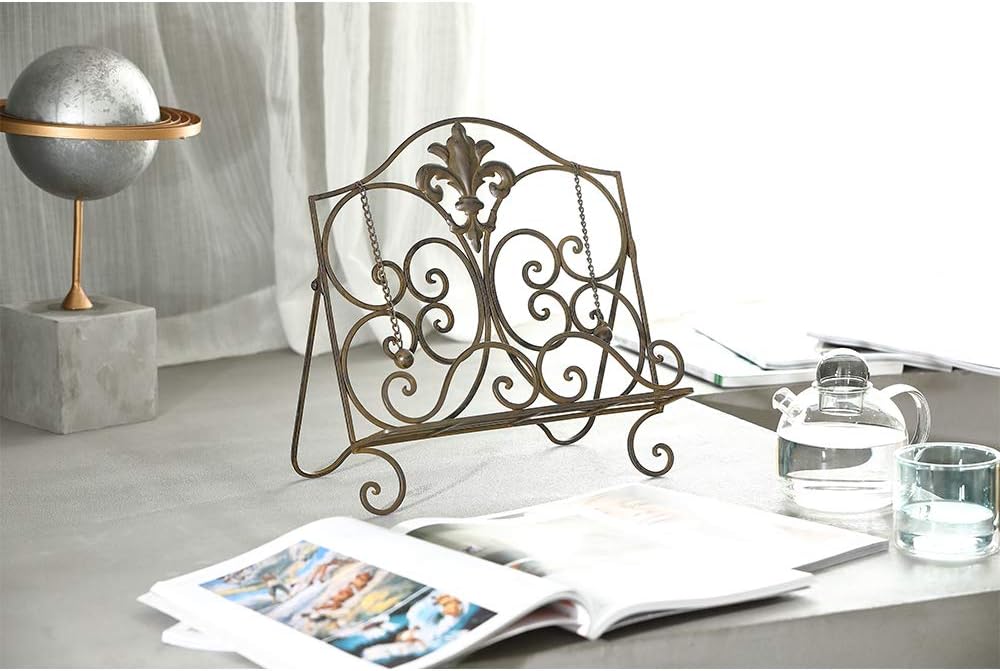 Elegant xF2F2 Metal Fleur De Lis Cookbook Holder Antique Brown
