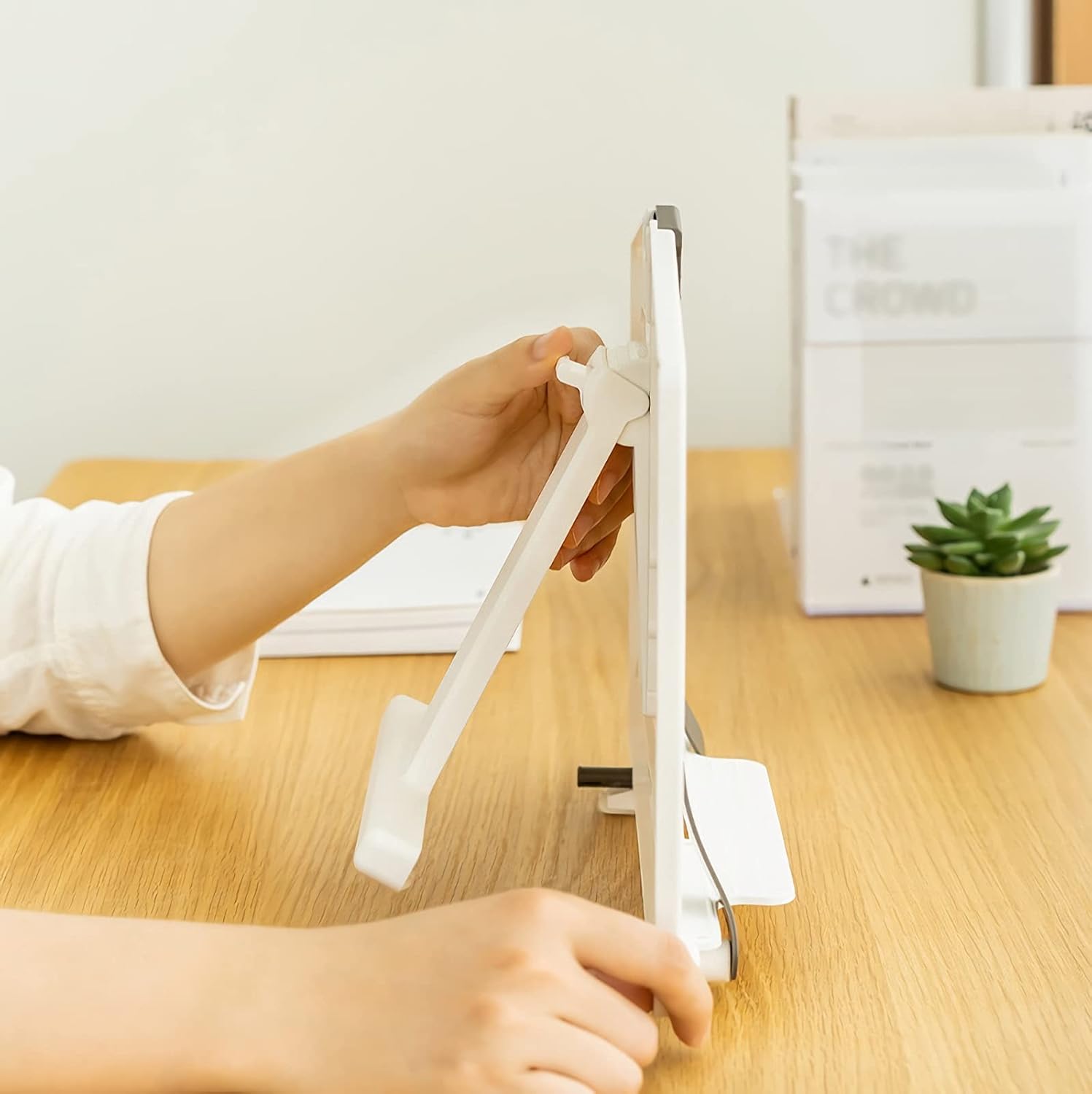 Adjustable Book Stand for Kitchen Office Beige White Holds Textbooks Cookbooks