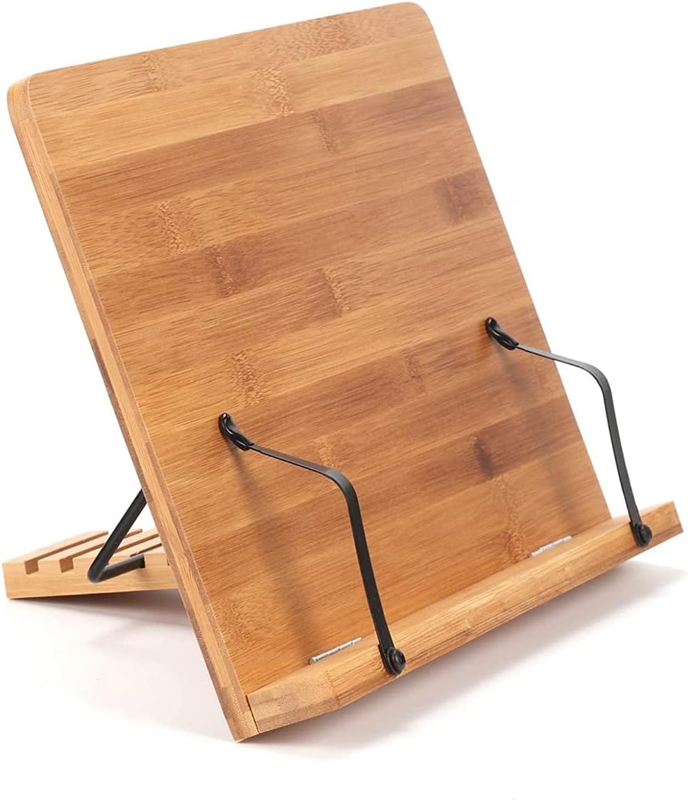 Adjustable Wooden Cookbook Stand with 2 Metal Page Holders