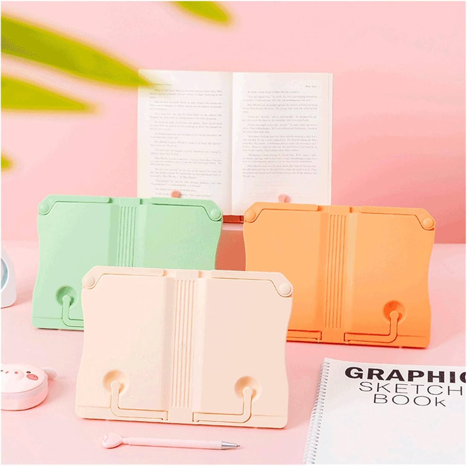 Foldable Pink Book Stand for Home Office Bookends