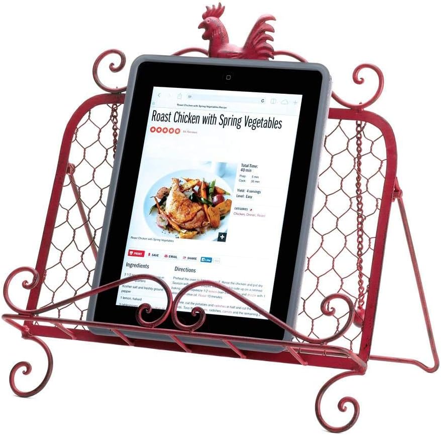 Red Country Rooster Cook Book Stand Sturdy Functional