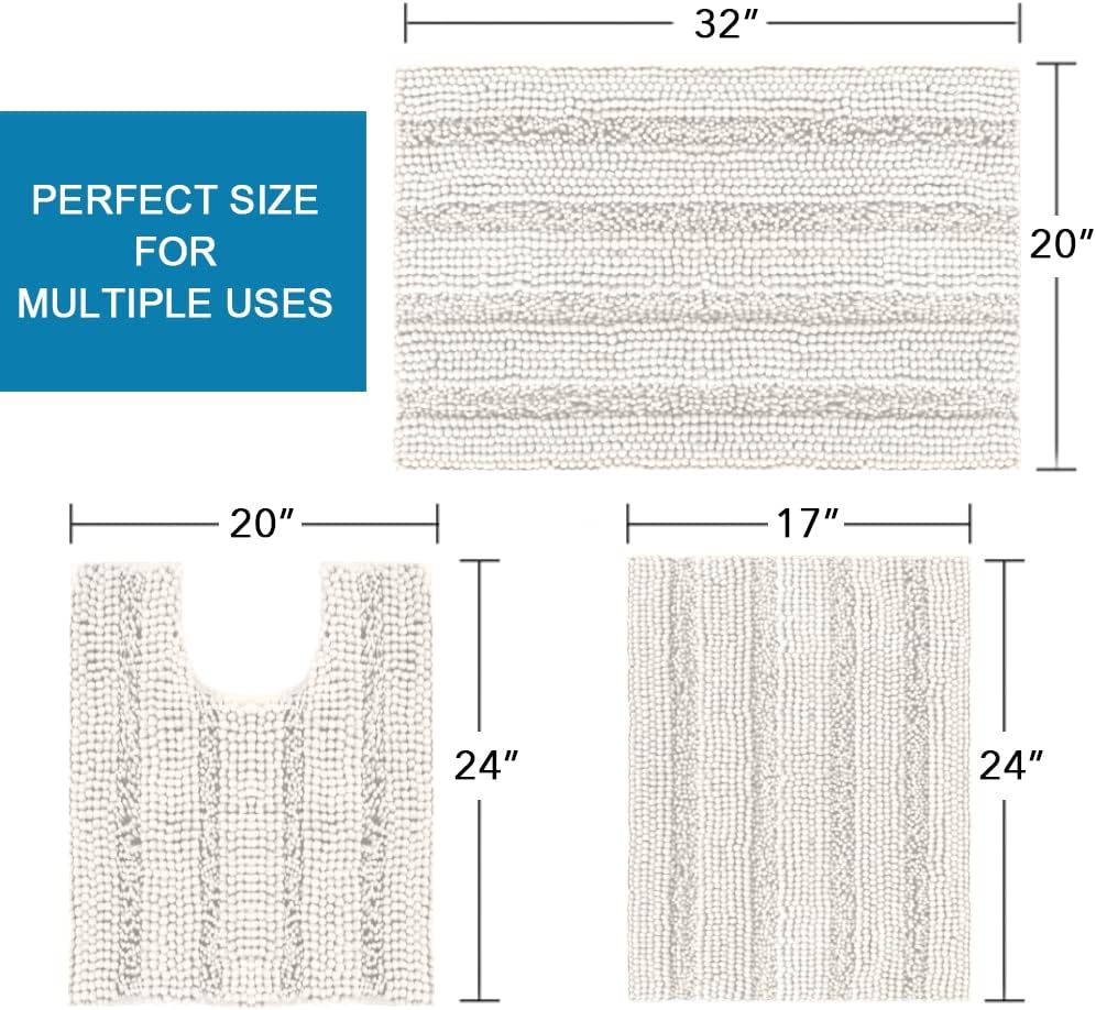 HVERSAILTEX 3 Piece Thick Striped Bath Rug Set