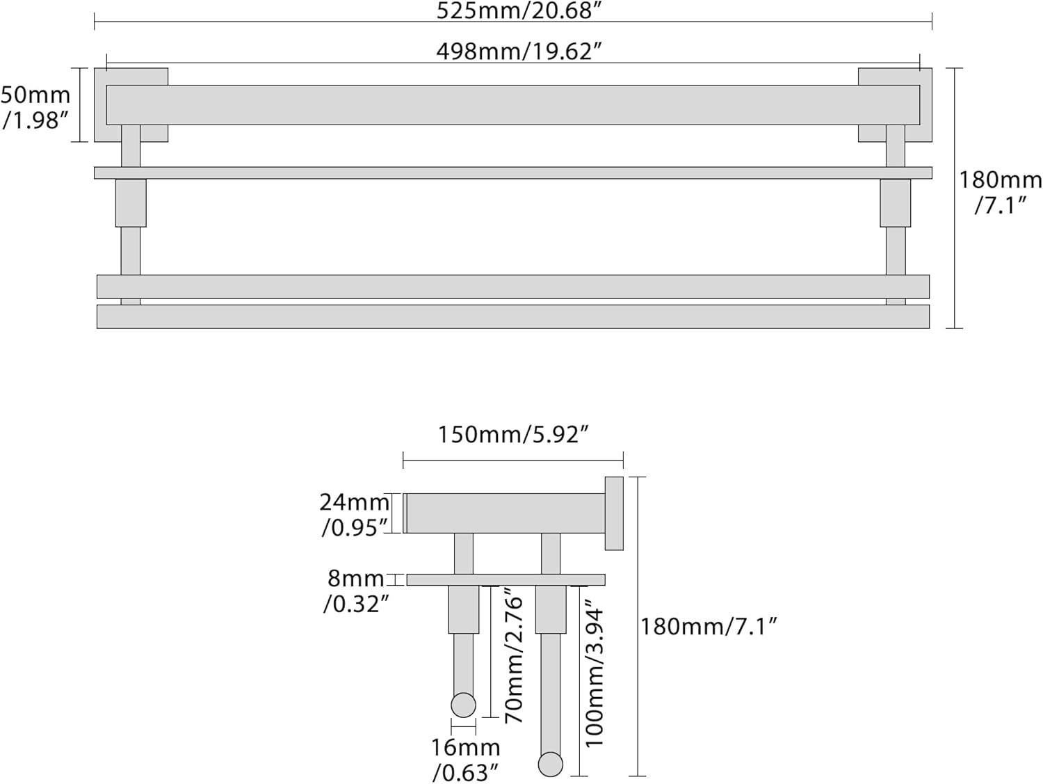 Alise 20-inch Double Towel Bar Glass Shelf for Bathroom