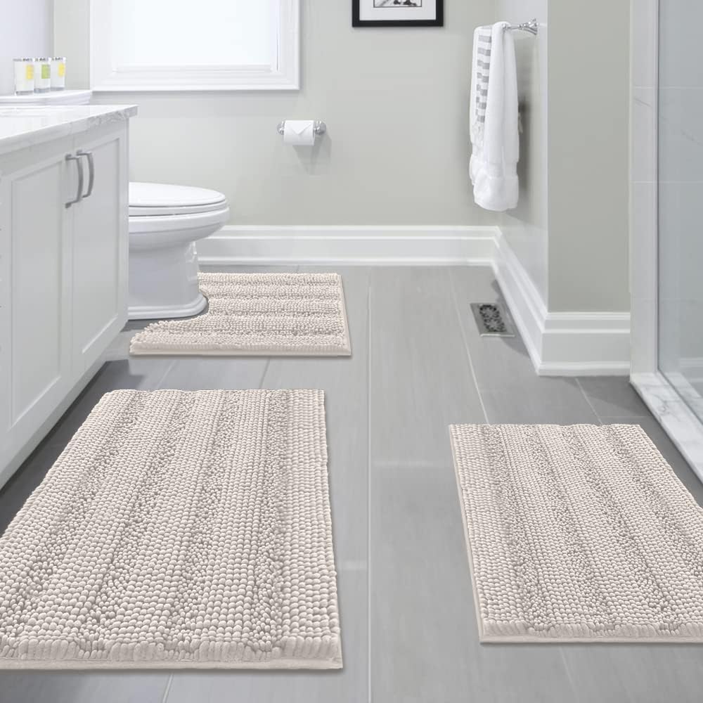 HVERSAILTEX 3 Piece Thick Striped Bath Rug Set