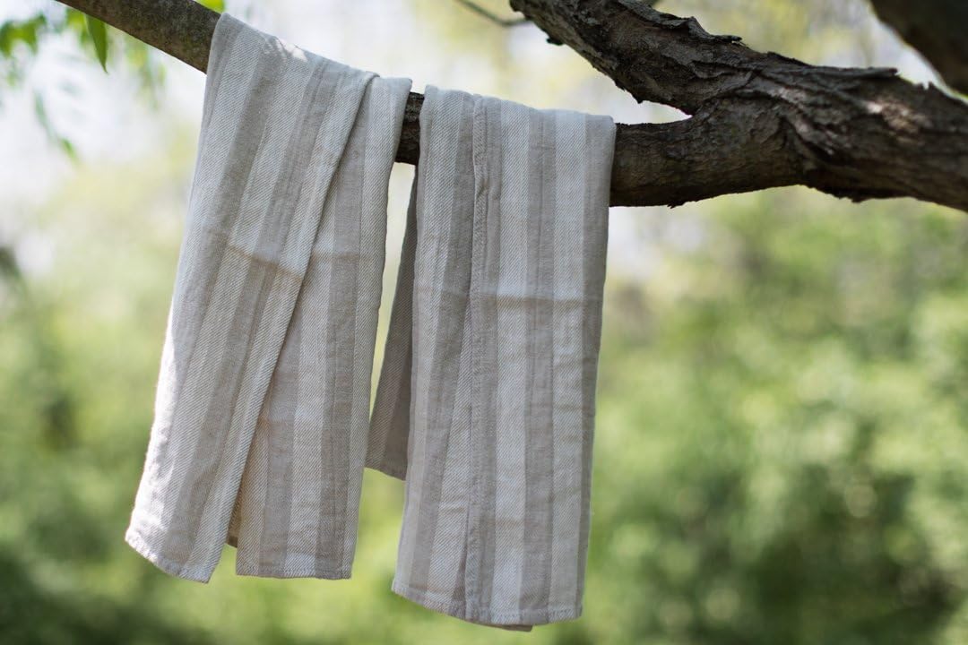 BLESS LINEN Jacquard Striped Linen Hand Towel Set of 2