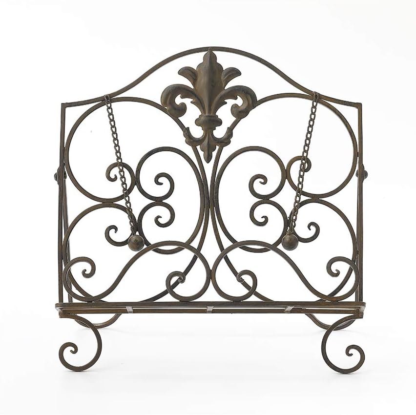 Elegant xF2F2 Metal Fleur De Lis Cookbook Holder Antique Brown